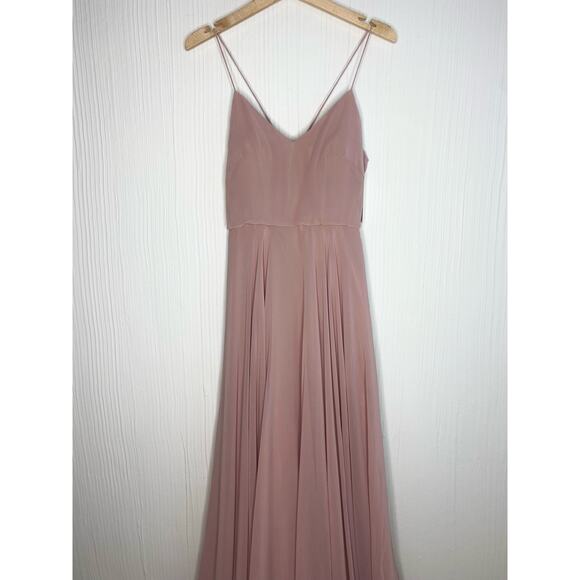 JENNY YOO Inesse Dusty Rose Blush Maxi Chiffon Gown US 2 Whipped Apricot NWT - Picture 12 of 16